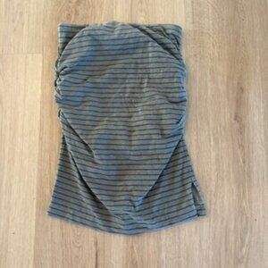 Sundry Striped Ruched Strapless Tube Top Green Gray Size 2